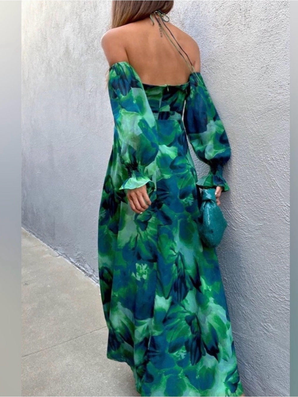 NWOT - RUNAWAY the Label Karma Green Floral Miltiway Maxi Dress with Side Slit - Picture 3 of 10